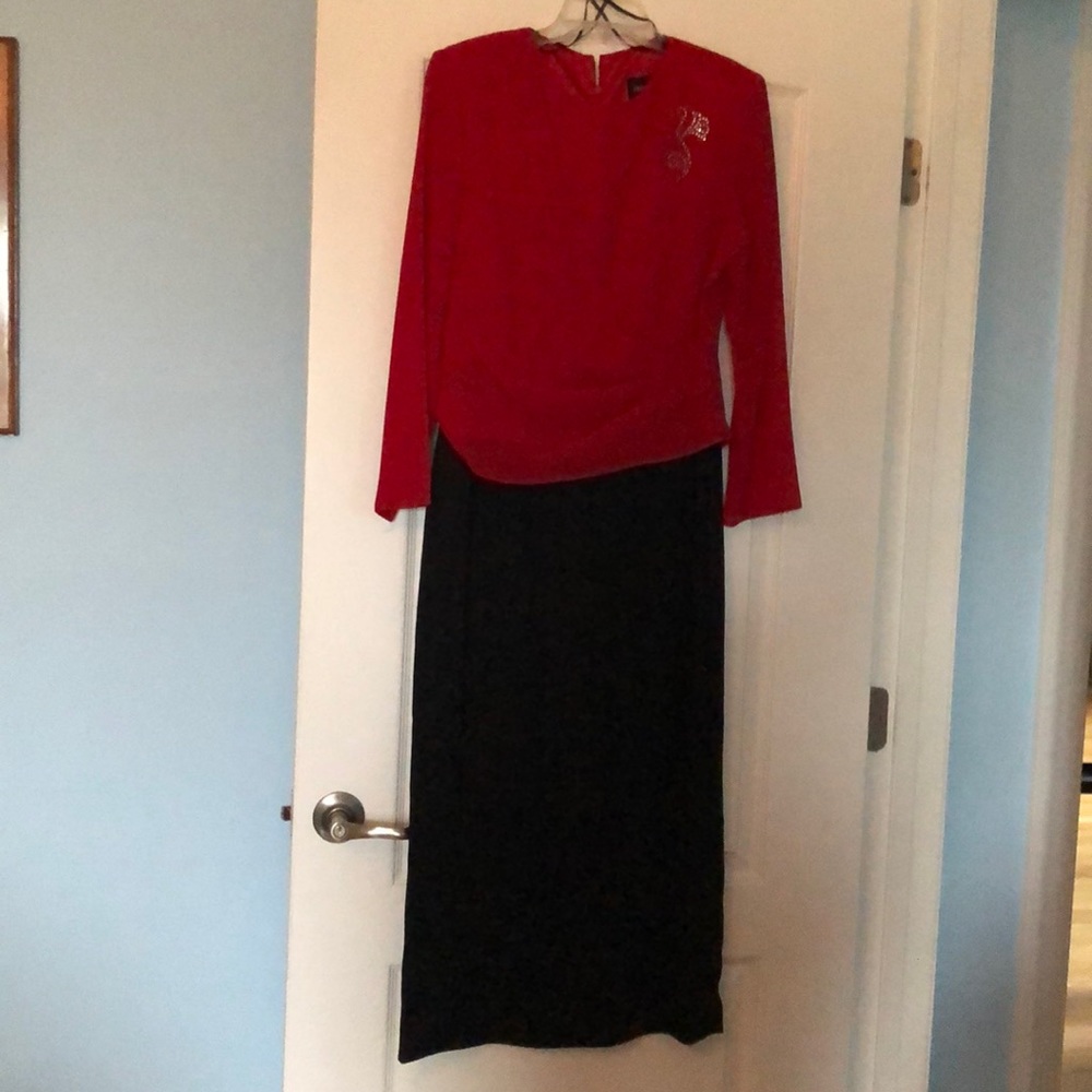 Red and Black long formal dress.  One piece